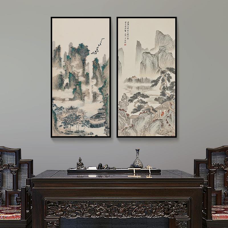 山水画新中式壁饰画饰客厅玄关中装国风酒店大堂装挂画画山水画茶
