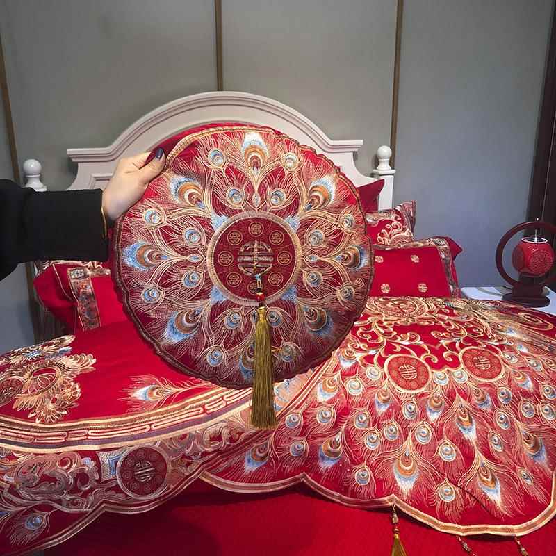 [人气]结婚抱枕枕婚庆绣喜字囍贵妃枕双红色刺靠295鸳鸯龙凤枕