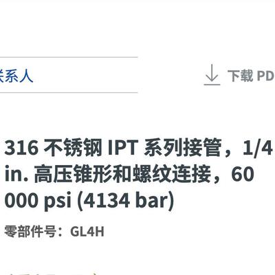 Swagelok世伟洛克GL4H不锈钢IPT套环1/4 in.高压锥形螺纹4134 bar