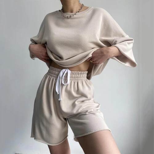 Set of women's half sleeved short sleeved tied shorts
