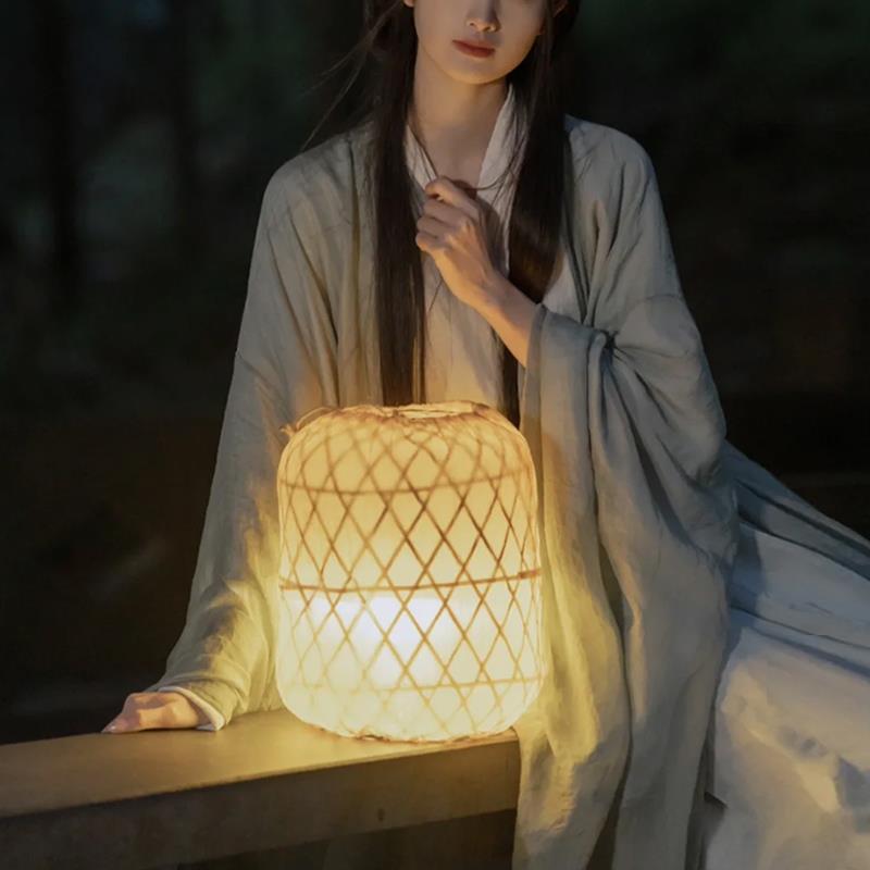 古风手提竹编灯笼汉服传统家乡月舞蹈中式发光竹灯罩影视拍摄道具
