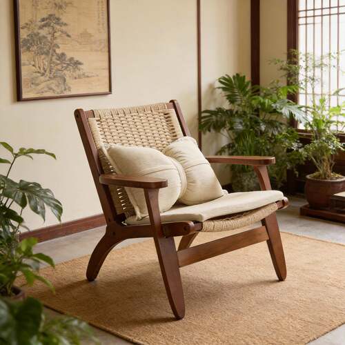 马鞍实木座椅复古沙发民宿酒店北欧靠背椅藤椅绳编懒人椅子全实木