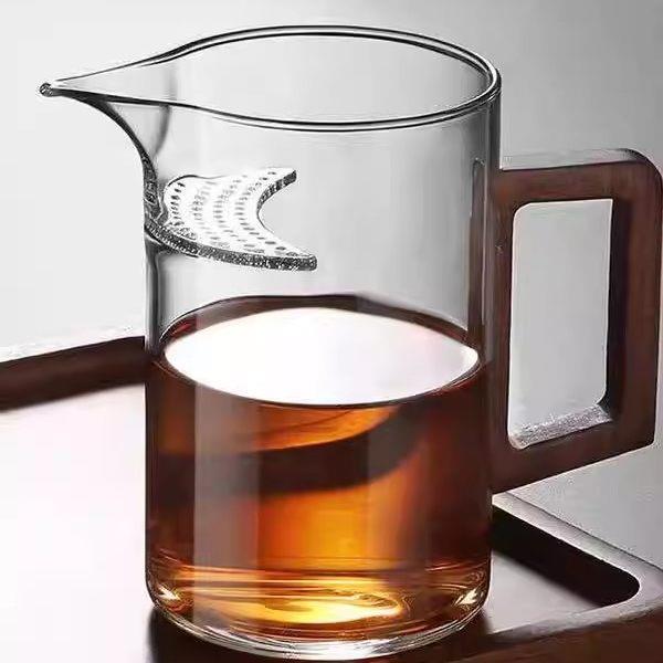 月牙泡茶杯公道杯木把玻璃茶漏一体泡绿茶分茶器茶具公杯带过滤