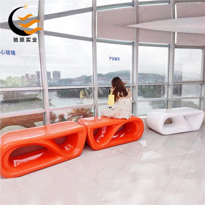 璃钢椅日凳美陈休闲排椅商字场公园玻花盆组合户外等座候区CS-004