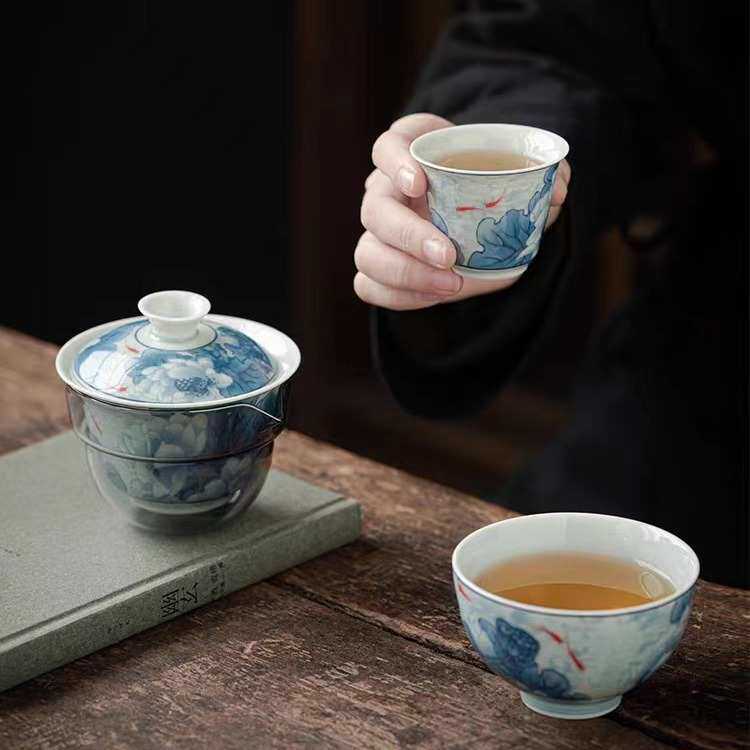 青花快客杯一壶二杯旅行茶具套装便携式单人户外露营随身旅行套装
