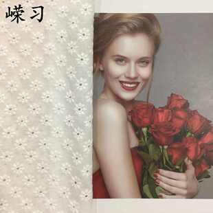 9088棉布大机绣花面料新款衬衫布清新小花朵童装夏装裙装刺绣布