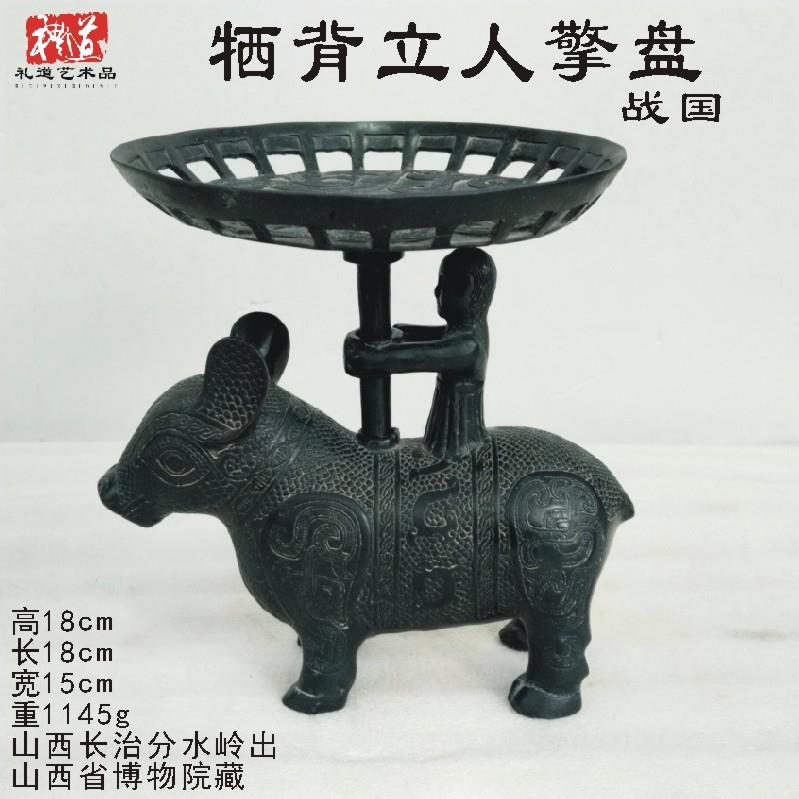 春秋仿古青铜器山西长治出栖背立人擎盘做旧灯盘水盘摆件汉代鹿盘