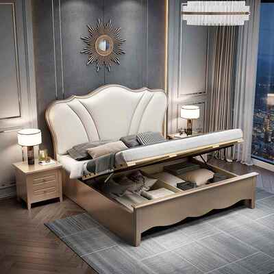 819美实木床1.式现8米双人床轻奢软靠床代简约1.5米婚豪华欧式床