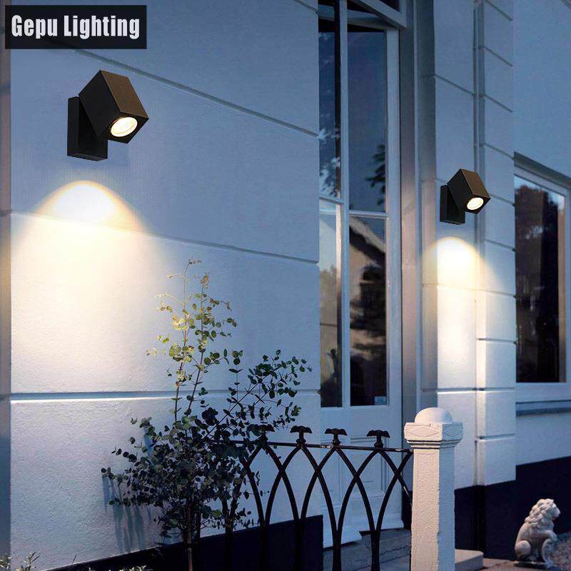 户外壁灯led防水简约现代庭院灯感应灯阳台走廊楼梯可调方形铝材