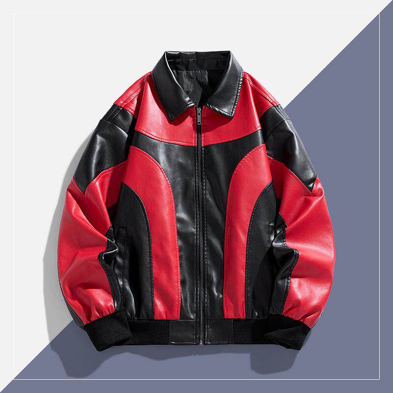 Men's leather jacket, men's motorcycle suit jacket, color图片