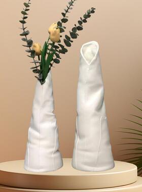 现代简约创意树脂花瓶花插摆件褶皱不规则客厅工艺品家居装饰摆设