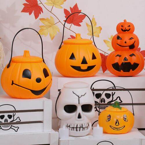Halloween jack-o '-lantern with lid pumpkin bucket candy