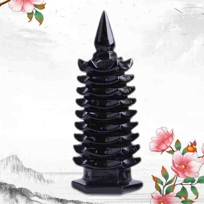 天然黑曜石文昌塔摆件九层水晶塔办公装饰客厅工艺摆设