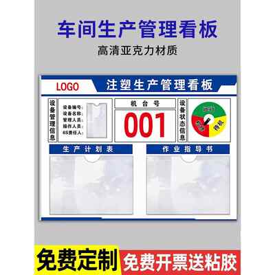 注塑工厂生产车间标识牌展板看板公示公告栏亚克力卡槽设备运行状态管理维护标示数字编号码机器维检故障提示