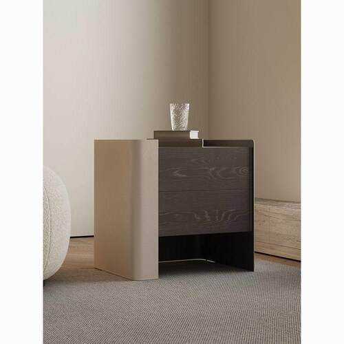 意式极简床头柜卧室实木收纳现代高级设计师简约床边柜轻奢马鞍皮