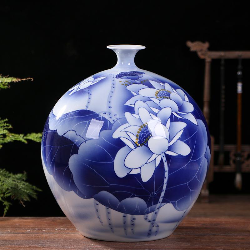 手绘青花石榴瓶 景德镇中式客厅家居工艺品 瓷器仿古玄关办公摆件