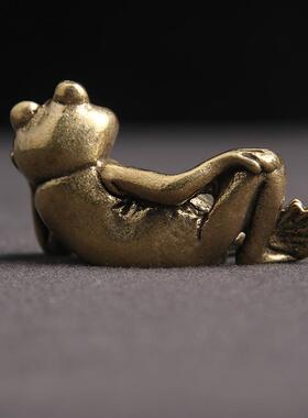 跨境热卖黄铜复古睡美蛙摆件青蛙铜雕工艺品书桌办公桌装饰