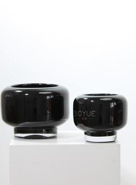 古风黑色大客口琉璃花瓶BY69家中居件简约异形样板间厅桌面插花摆