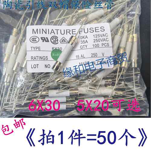 陶瓷 5x20/6x30引线双帽保险丝管1A2A5A/10A/12/15A/20A/25A 250V