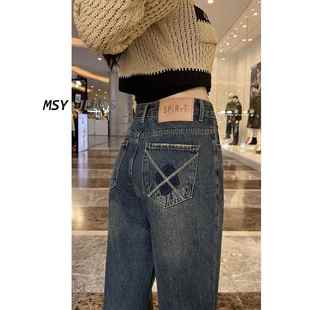 美拉德风加绒高腰直筒裤 法国Rouje 女新款 春秋阔腿牛仔裤 冬 Dsyle