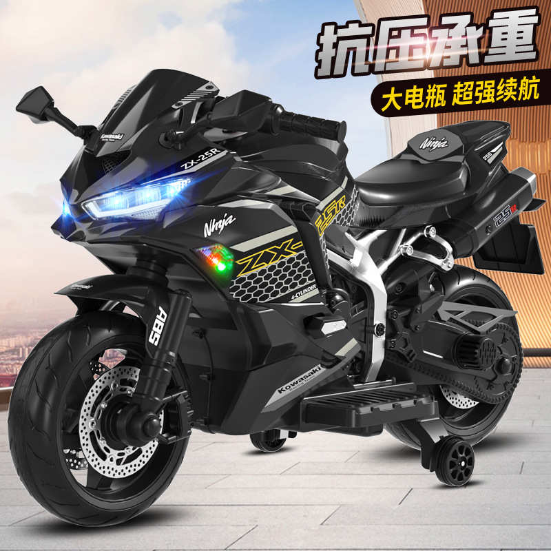 新款儿童电动摩托车可坐大人2到9岁充电大号两轮可闪光宝宝电瓶车