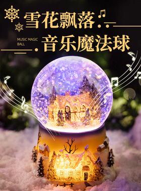 音乐盒天空之城水晶球雪花儿童节送礼物发光音乐盒八音盒自动飘雪