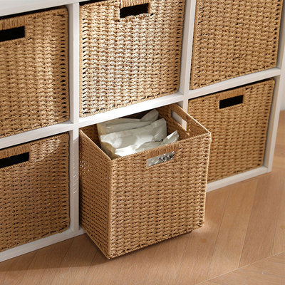 仿藤编织收纳筐格子柜收纳箱零食玩具杂物整理箱抽屉式储物收纳篮