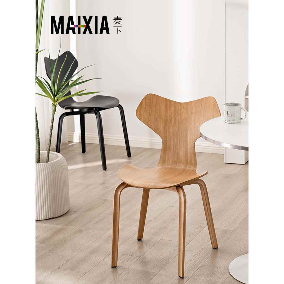 高档北设欧实木创复古家用餐椅现奶代计师卧室简约餐厅茶店意餐桌