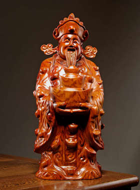 黑檀木雕刻财神爷根雕摆件实木文财神工艺品家居店铺装饰开业送礼