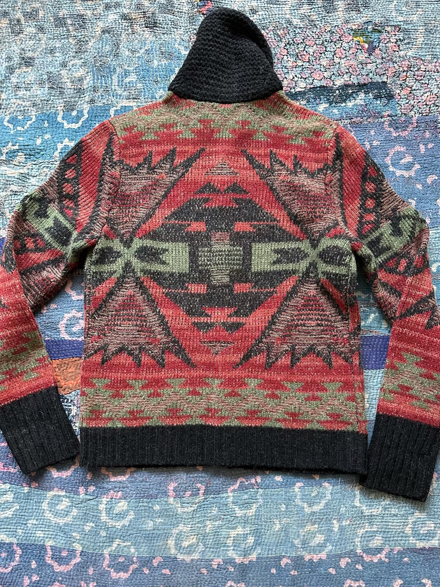 RRL Geometric Pattern Zip-Up Sweater — front