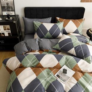 高档四件套北欧床裙床纹纯棉全棉网上红床单床笠1.8m被罩宿舍豹三