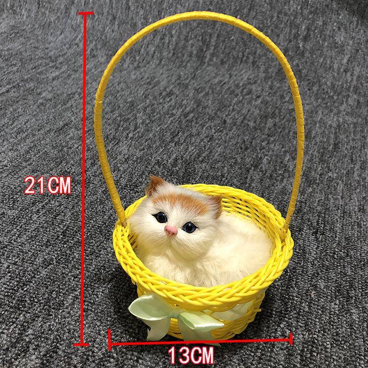 仿真提篮猫会叫猫咪仿真小动物民间工艺品皮毛玩具4色篮