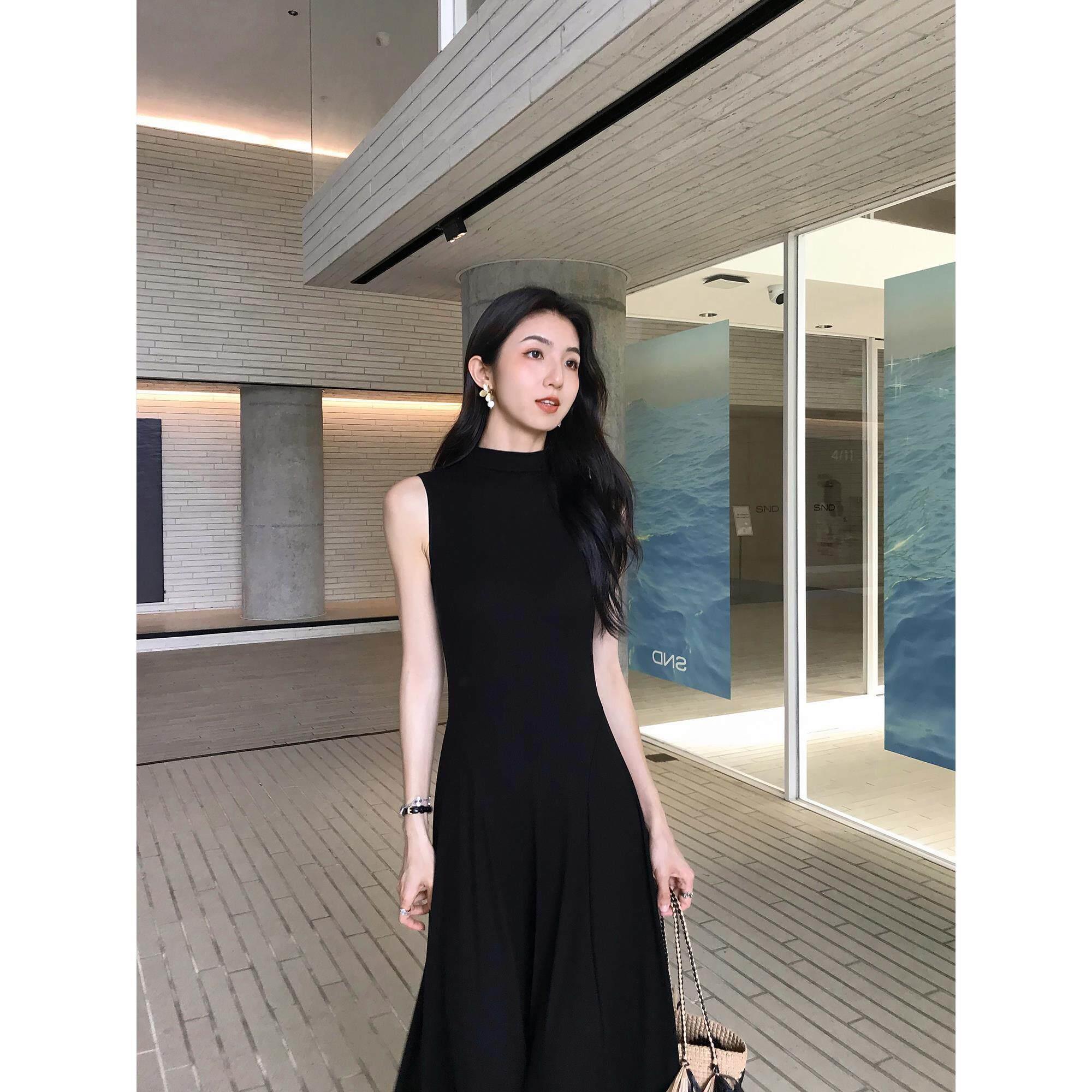 韩国夏新款超模女神裙高级半高领垂感修身无袖背心裙女气质洋装