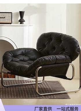 单人沙发设计师沙发椅客厅懒人休闲中古风风黑色轻奢感单椅子