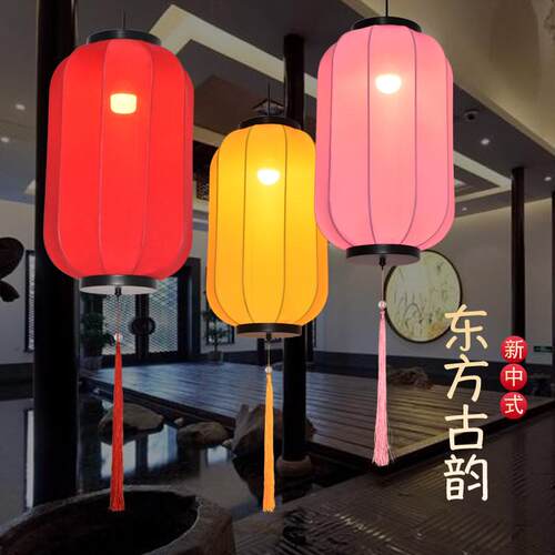 吊灯新中式布艺餐饮火锅店餐厅饭店阳台古风灯具仿古冬瓜灯笼批发