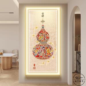 福禄葫芦灯光画2025新款玄关走廊过道带灯装饰画九鱼聚财发光挂画