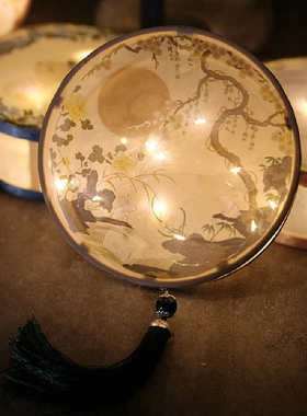 中国风复古宫廷手提花灯发光月兔子中秋节花圆灯宫灯成品灯笼