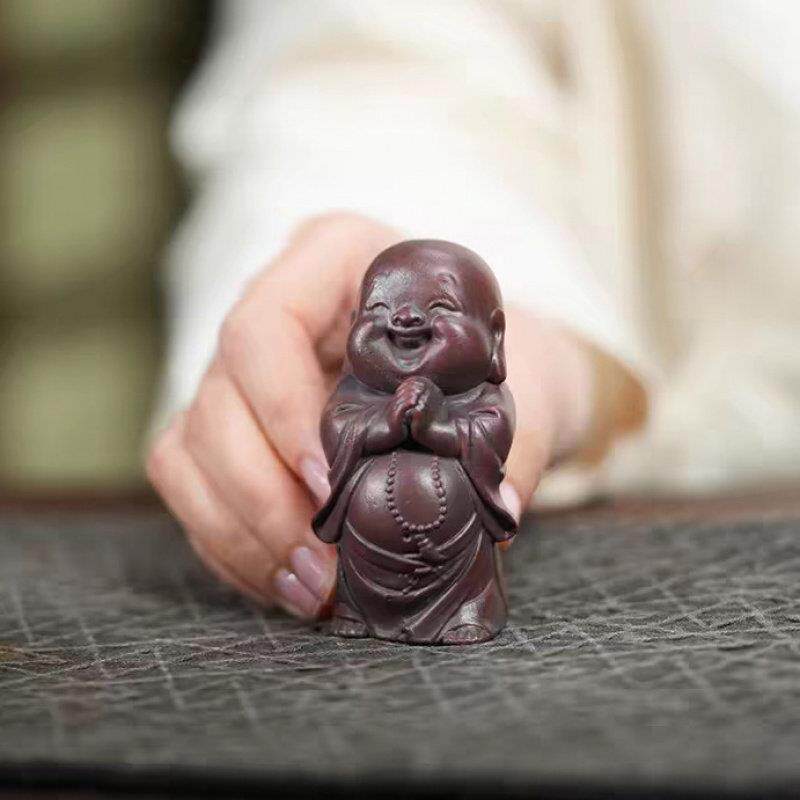 紫砂宜兴紫砂小和尚纯手工制作做弥勒茶宠摆件可养礼品