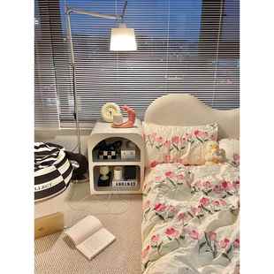 斯堪的纳维亚床头柜简单现代储物柜卧室小公寓床边储物柜奶油风格