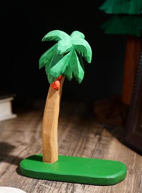 “海风椰林”椰子树木雕小摆件办公室电脑桌面书柜摆放解压装饰品