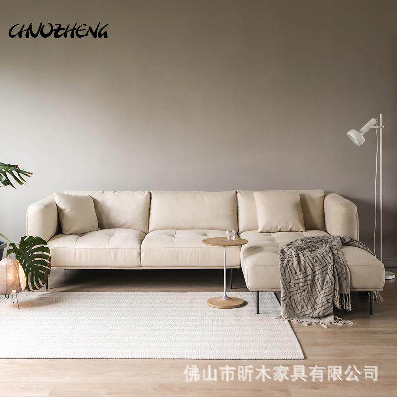 北欧现代简约意式科技布布艺沙发三人位转角奶油色客厅表情沙发