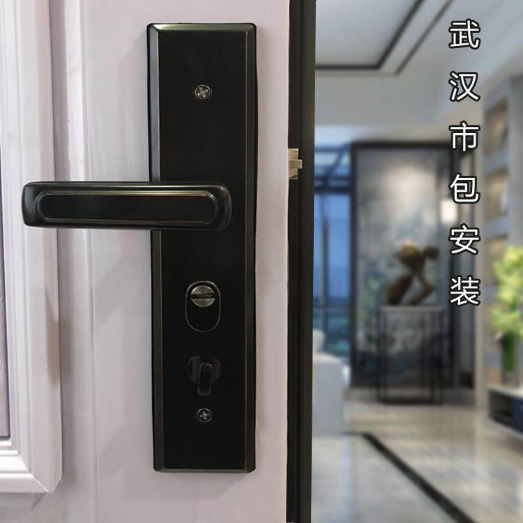 武汉换锁防盗锁黑色面板C级锁芯上提反锁加厚面板防盗门锁C级全套