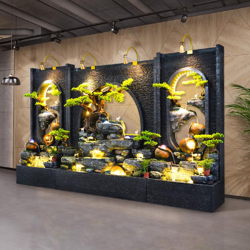 新中式大型假山水幕墙流水屏风玄关隔断户外庭院酒店别墅喷泉造景