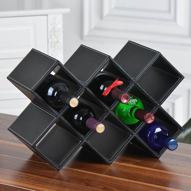 创意皮革八格红酒架 高档皮质分格酒架 时尚防滑酒格子家居红酒柜