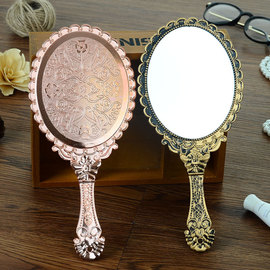 创意复古花纹手柄化妆镜，化妆镜子便携随身花，边镜手拿手持镜