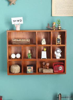 ?美式物木质上格子复古壁挂置架桌面收YRO纳盒宿z舍墙akka柜实木
