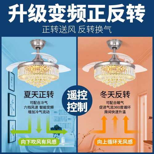 直销新款欧式水晶风扇灯客厅餐厅家用吊扇灯大气静音带吊灯电扇灯