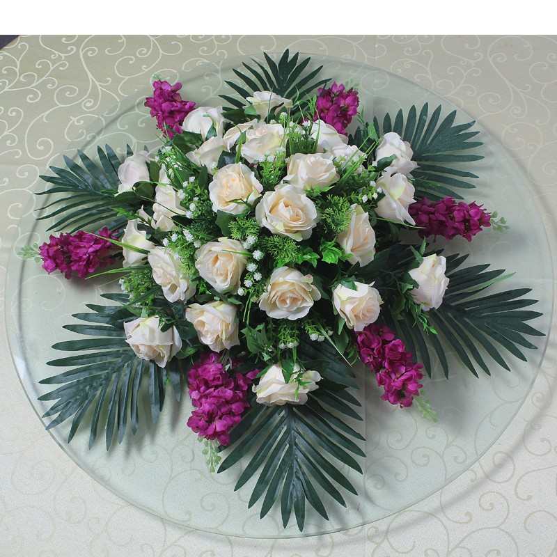 酒店餐桌仿真花大圆桌台面装饰花圆形台花桌面摆设花艺餐厅转盘花