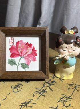 手绘国画《牡丹花》，客厅入口装饰画，装裱11×11和12×12，大礼