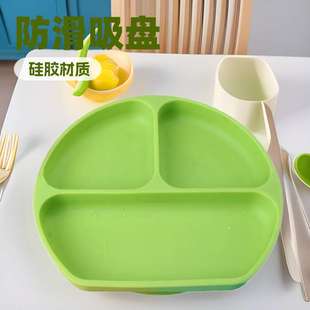 儿童硅胶餐具防滑吸盘式 跨境新品 宝宝餐盘一体型分格食品级